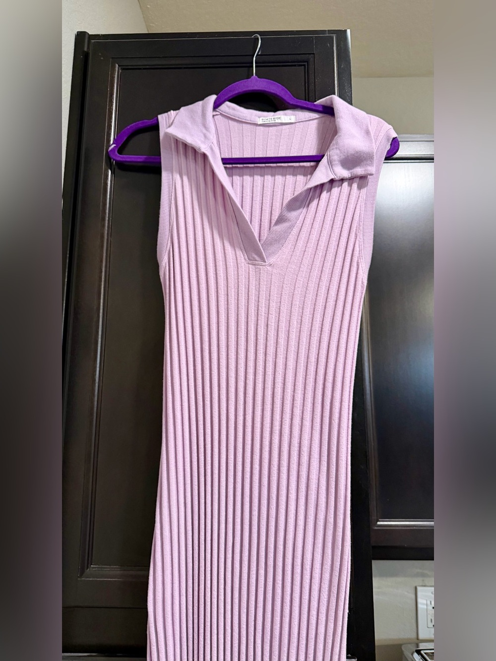 Stateside Sleeveless Ribbed Collared Maxi Dress- Light Lavender